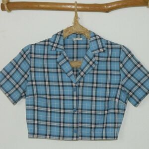 John Galt Top Size OS Blue Plaid Crop Short Sleeve‎ Brandy Melville